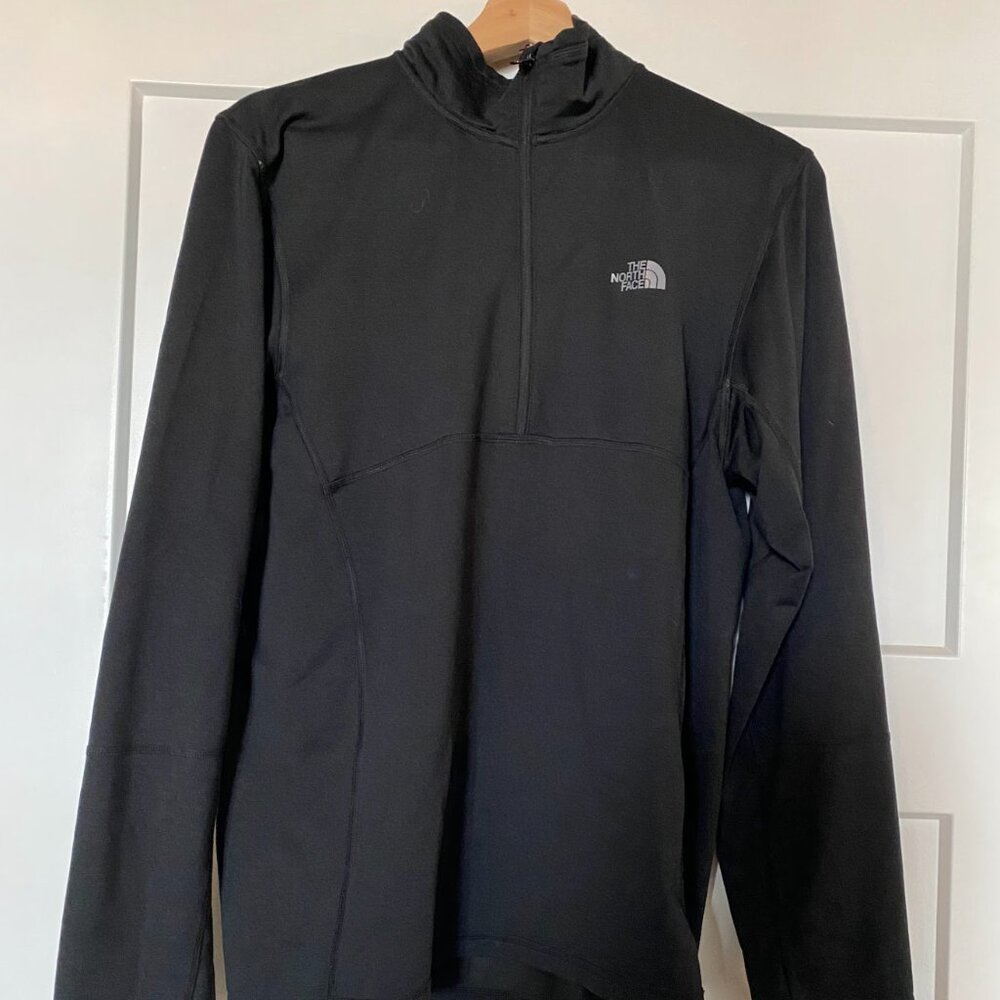 The North Face Sweater Mens Black Pullover Quarter Zip Fleece Logo Small S
